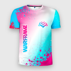 Мужская футболка 3D Slim Warframe neon gradient style: надпись, символ