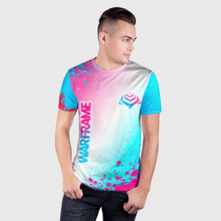 Мужская футболка 3D Slim Warframe neon gradient style: надпись, символ - фото 2