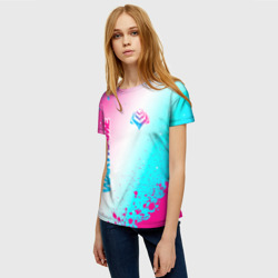 Женская футболка 3D Warframe neon gradient style: надпись, символ - фото 2