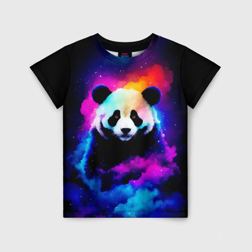 Детская футболка 3D с принтом Панда и краски, вид спереди #2