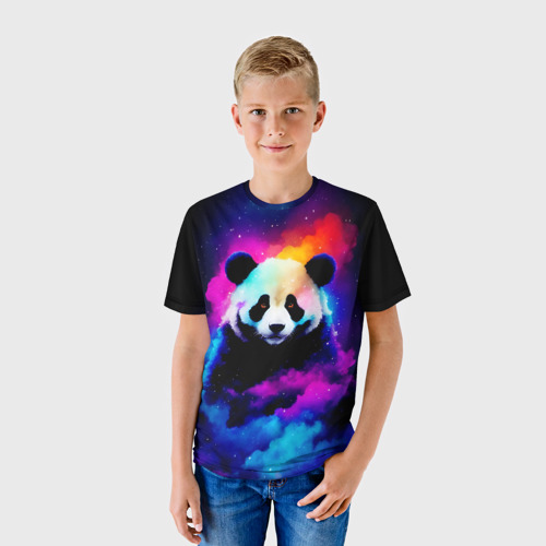 Детская футболка 3D с принтом Панда и краски, фото на моделе #1