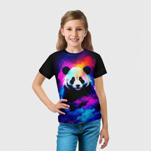 Детская футболка 3D с принтом Панда и краски, вид сбоку #3