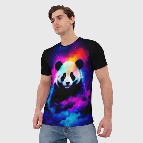 Мужская футболка 3D с принтом Панда и краски, фото на моделе #1
