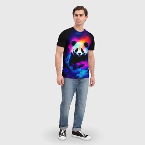 Мужская футболка 3D с принтом Панда и краски, вид сбоку #3