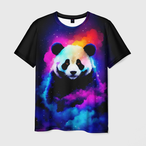 Мужская футболка 3D с принтом Панда и краски, вид спереди #2