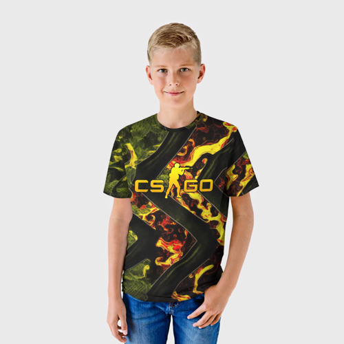 Детская футболка 3D CS GO green and fire, цвет 3D печать - фото 3