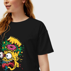 Женская футболка хлопок Oversize Барт Симпсон WTF - взрыв мозга с пончиком - фото 2
