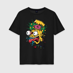 Женская футболка хлопок Oversize Барт Симпсон WTF - взрыв мозга с пончиком