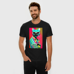 Мужская футболка хлопок Slim Cat in sunglasses - pop art - фото 2