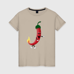 Женская футболка хлопок Крутой мексиканский перец с огоньком