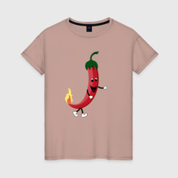 Женская футболка хлопок Крутой мексиканский перец с огоньком