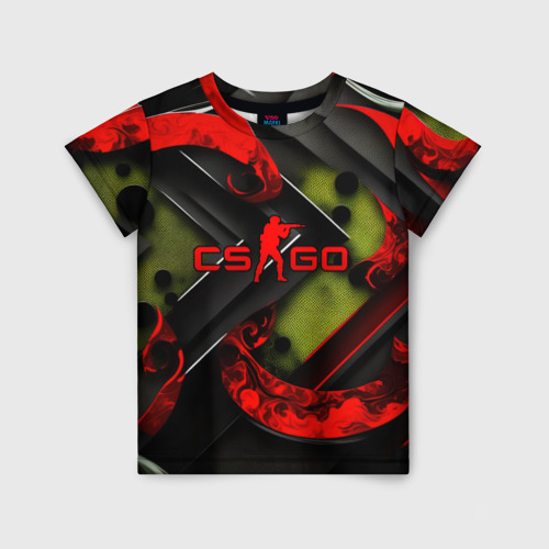 Детская футболка 3D CS GO abstract green red, цвет 3D печать