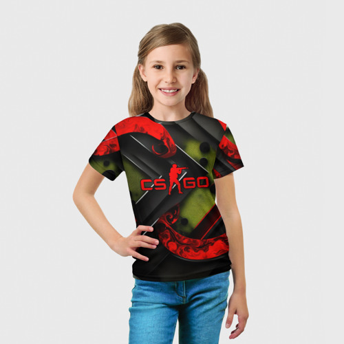 Детская футболка 3D CS GO abstract green red, цвет 3D печать - фото 5