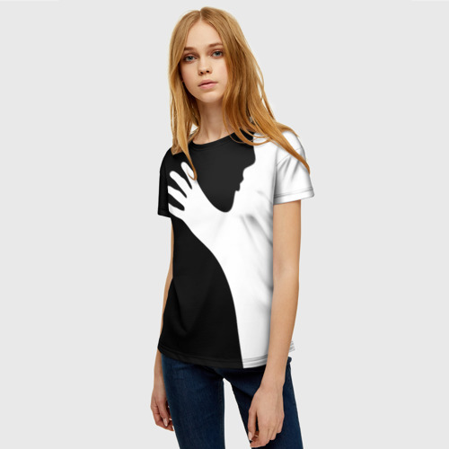 Женская футболка 3D Чёрно-белый рисунок, цвет 3D печать - фото 3
