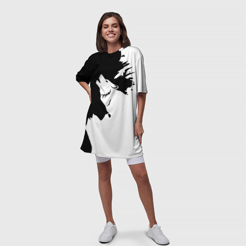 Платье-футболка 3D Волчий вой в горах, цвет 3D печать - фото 5