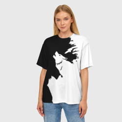 Женская футболка oversize 3D Волчий вой в горах - фото 2