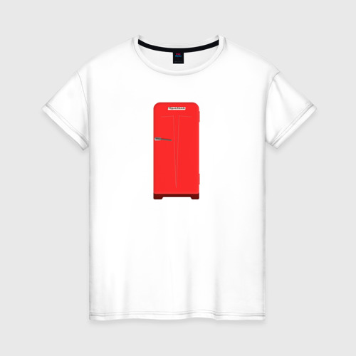 Женская футболка из хлопка с принтом Ретро холодильник Юрюзань красный, вид спереди №1