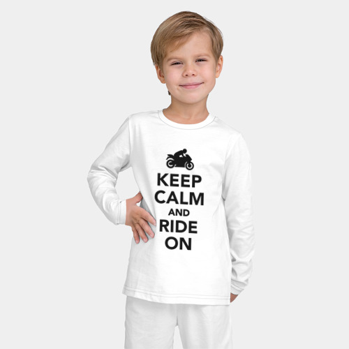 Детская пижама с лонгсливом хлопок с принтом Keep calm and ride on, фото на моделе #1