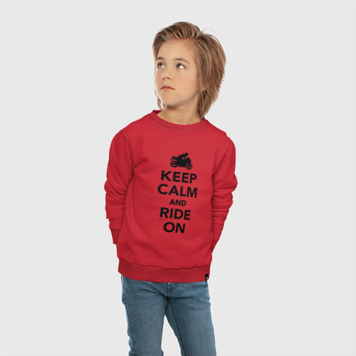 Детский свитшот хлопок с принтом Keep calm and ride on, вид сбоку #3