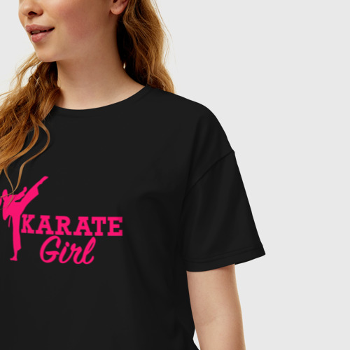 Женская футболка хлопок Oversize Girl karate, цвет черный - фото 3