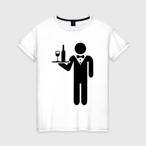 Женская футболка хлопок с принтом Официант, вид спереди #2