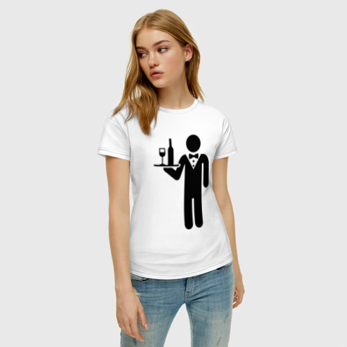 Женская футболка хлопок с принтом Официант, фото на моделе #1