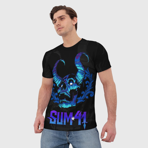 Мужская футболка 3D Sum41 horns skull, цвет 3D печать - фото 3