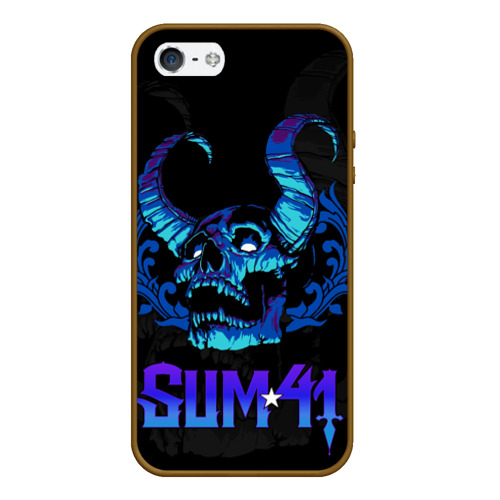 Чехол для iPhone 5/5S матовый Sum41 horns skull, цвет коричневый