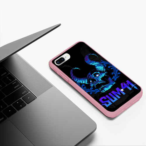 Чехол для iPhone 7Plus/8 Plus матовый Sum41 horns skull, цвет баблгам - фото 5