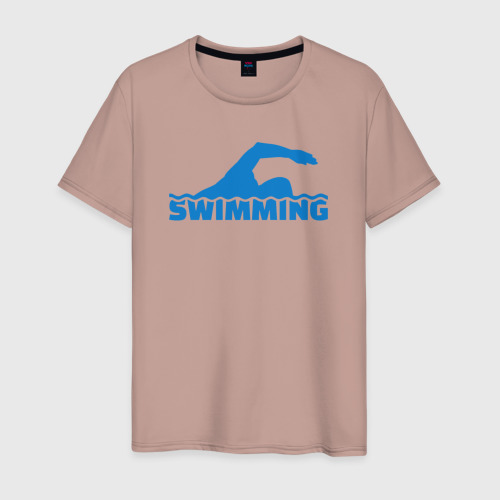 Мужская футболка хлопок Swimming sport, цвет пыльно-розовый