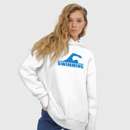 Женское худи Oversize хлопок Swimming sport, цвет белый - фото 4