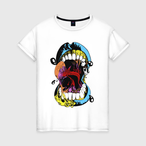 Женская футболка из хлопка с принтом Screaming mouth, вид спереди №1