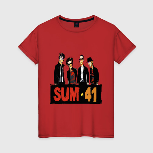 Женская футболка хлопок Sum41 team, цвет красный