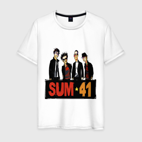 Мужская футболка из хлопка с принтом Sum41 team, вид спереди №1