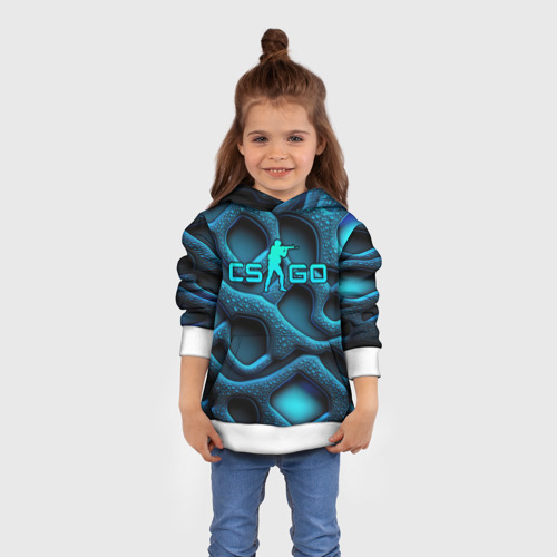 Детская толстовка 3D CS GO blue neon logo, цвет белый - фото 4