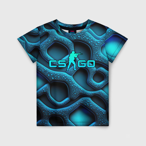 Детская футболка 3D CS GO blue neon logo, цвет 3D печать