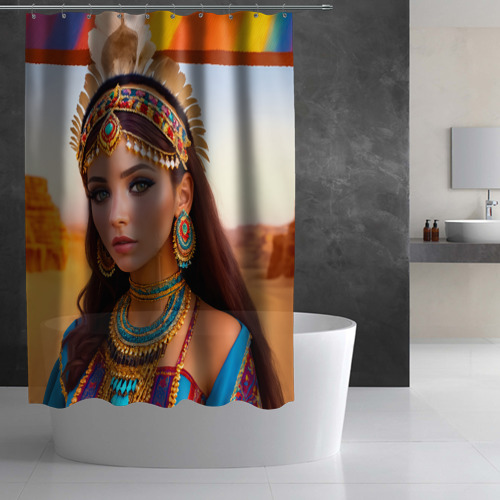 Штора 3D для ванной Индейская девушка в каньоне - фото 2