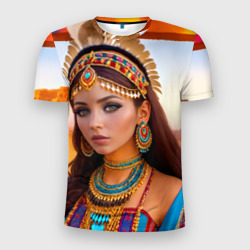 Мужская футболка 3D Slim Индейская девушка в каньоне