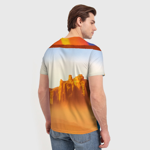 Мужская футболка 3D с принтом Индейская девушка в каньоне, вид сзади #2