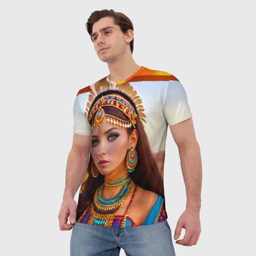 Мужская футболка 3D с принтом Индейская девушка в каньоне, фото на моделе #1