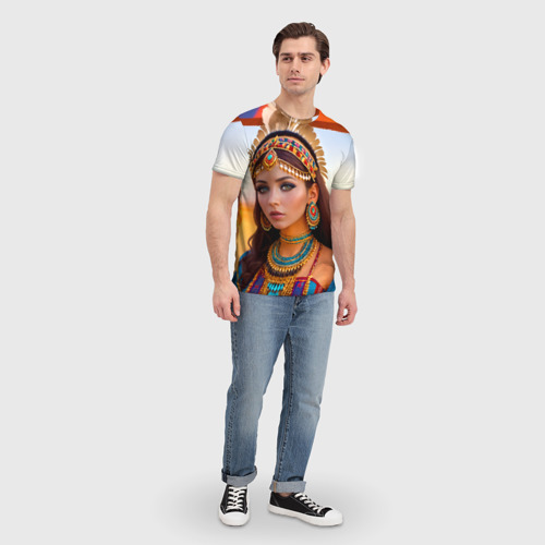 Мужская футболка 3D с принтом Индейская девушка в каньоне, вид сбоку #3