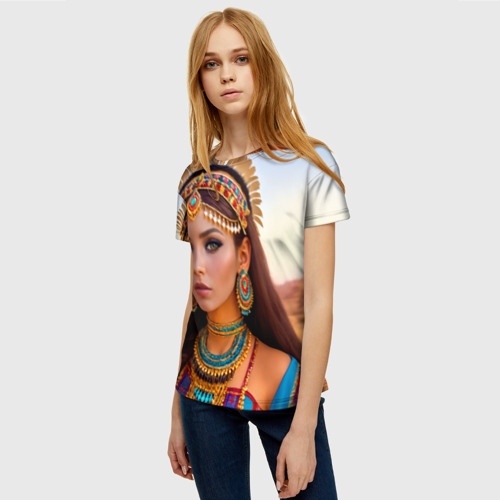 Женская футболка 3D Индейская девушка в каньоне, цвет 3D печать - фото 3