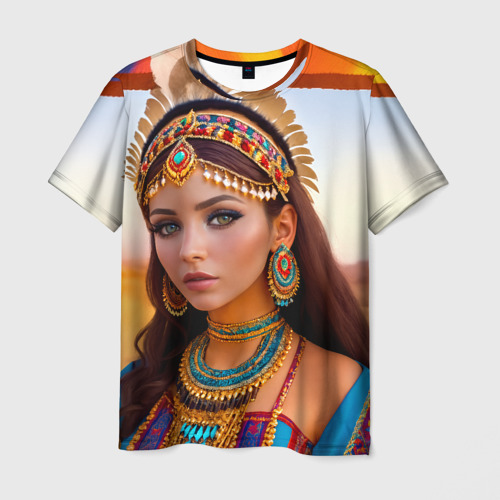 Мужская футболка 3D с принтом Индейская девушка в каньоне, вид спереди #2