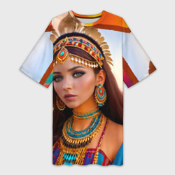 Платье-футболка 3D Индейская девушка в каньоне