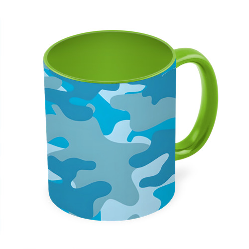 Кружка с полной запечаткой Камуфляж военный синий, цвет белый + светло-зеленый - фото 3