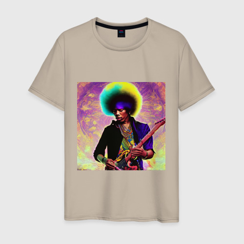 Мужская футболка хлопок Jimi Hendrix Rock Idol Art, цвет миндальный