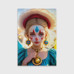 Обложка для паспорта матовая кожа Девушка арлекин с воздушными шарами-сердцами