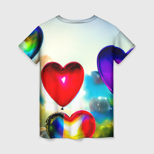 Женская футболка 3D Девушка арлекин с воздушными шарами-сердцами, цвет 3D печать - фото 2