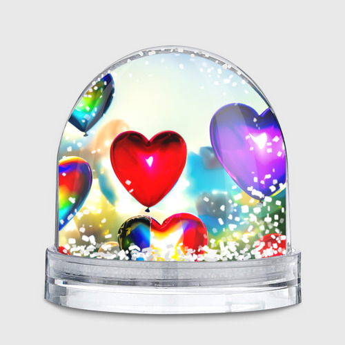 Игрушка Снежный шар Девушка арлекин с воздушными шарами-сердцами - фото 2