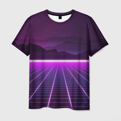 Мужская футболка 3D Неоновые звёздные горы